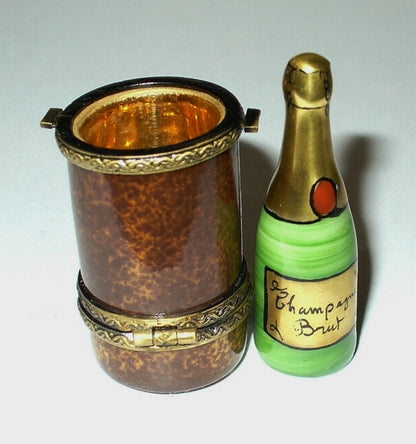 LIMOGES FRANCE BOX~ 2 PIECE FRENCH CHAMPAGNE BOTTLE & BUCKET ~GRAPES~ PEINT MAIN