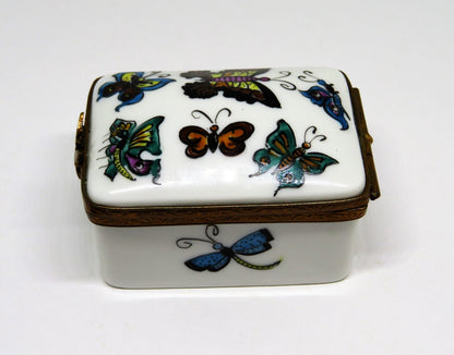LIMOGES FRANCE BOX - BUTTERFLY & DRAGONFLY RECTANGLE - BUTTERFLY CLASP - INSECTS