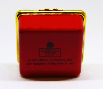 HALCYON DAYS ENGLISH ENAMEL BOX - BENJAMIN FRANKLIN & U. S. FLAG - PHILADELPHIA