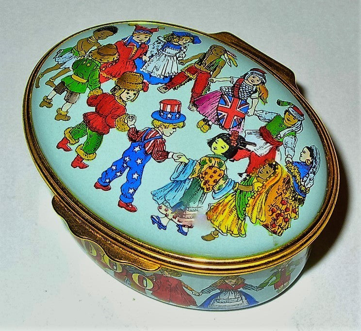 HALCYON DAYS ENAMEL BOX - CHILDREN OF THE WORLD - NEW MILLENNIUM - 2000 - #4084