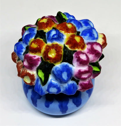 LIMOGES FRANCE BOX - ELDA - BLUE VASE & FLOWERS - BLUE, ORANGE & PINK TULIPS
