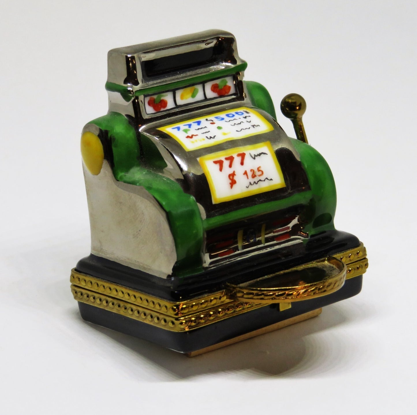 LIMOGES FRANCE BOX - ANTIQUE SLOT MACHINE - ONE-ARMED BANDIT - METAL HOPPER