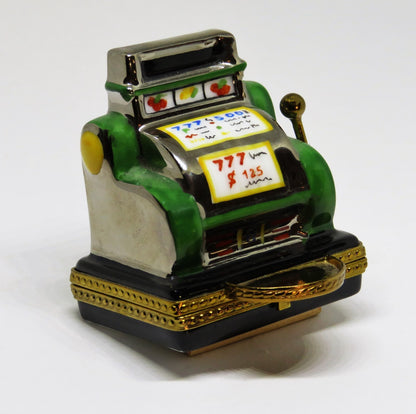 LIMOGES FRANCE BOX - ANTIQUE SLOT MACHINE - ONE-ARMED BANDIT - METAL HOPPER