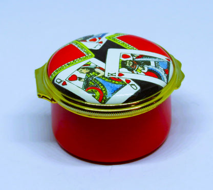 HALCYON DAYS ENGLISH ENAMEL BOX - TIFFANY - PLAYING CARDS - KING & QUEEN & JACK