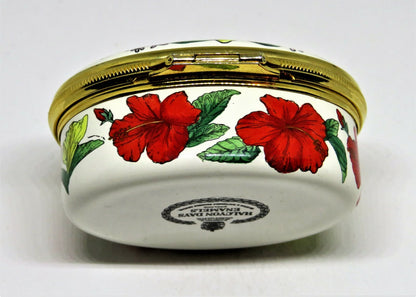 HALCYON DAYS ENAMEL BOX - "ST. THOMAS VIRGIN ISLANDS" - FLOWERS - HIBISCUS