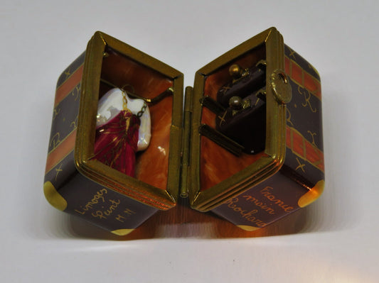 LIMOGES BOX - ROCHARD - DESIGNER STEAMER TRUNK & PADLOCK - DRAWERS & DRESS