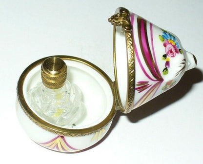 LIMOGES BOX ~ FLORAL PEAR & PERFUME BOTTLE ~ DAISY & ROSE & RIBBON ~ PEINT MAIN