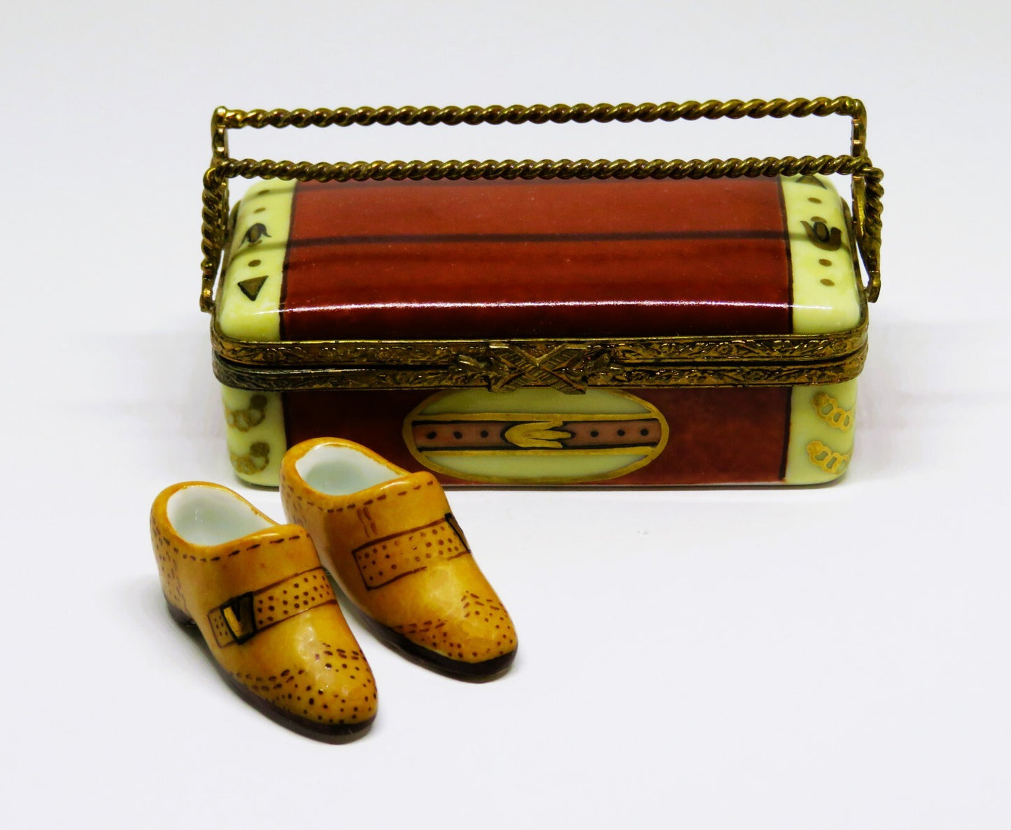 LIMOGES FRANCE BOX - SHOE BOX & DISPLAY RACK & PAIR OF MEN'S SHOES - SHOE HORN