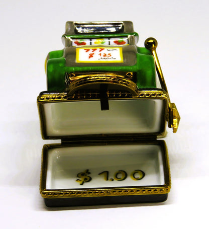 LIMOGES FRANCE BOX - ANTIQUE SLOT MACHINE - ONE-ARMED BANDIT - METAL HOPPER