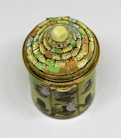 STAFFORDSHIRE ENGLISH ENAMEL BOX - DOVECOTE - BIRD HOUSE- PIGEONS - MIB