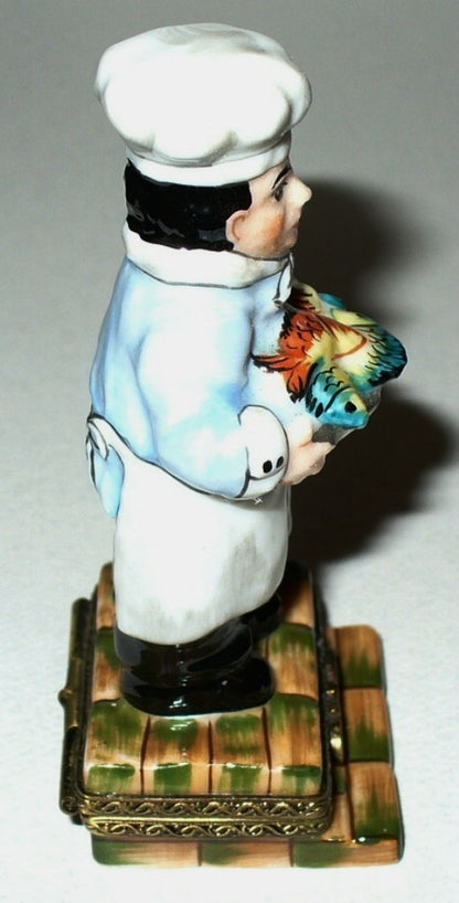 LIMOGES BOX -ELDA- FRENCH CHEF WITH A PLATTER OF FISH - GUY BUFFET STYLE