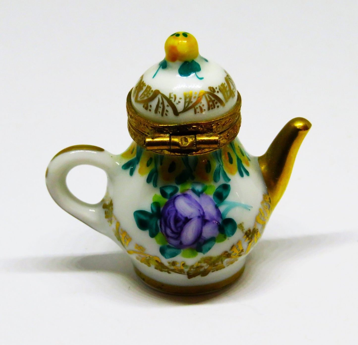 LIMOGES FRANCE BOX~ VINTAGE FLORAL TEAPOT ~ PURPLE ROSES ~ TEA POTS ~ PEINT MAIN