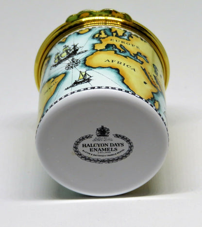 HALCYON DAYS ENAMEL BOX - ANTIQUE NAUTICAL MAP - MASTED SAILING SHIPS - COMPASS