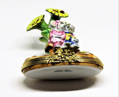 LIMOGES FRANCE BOX - MOUSE COUPLE & SUNFLOWERS - MICE IN LOVE - ANNVERSARY