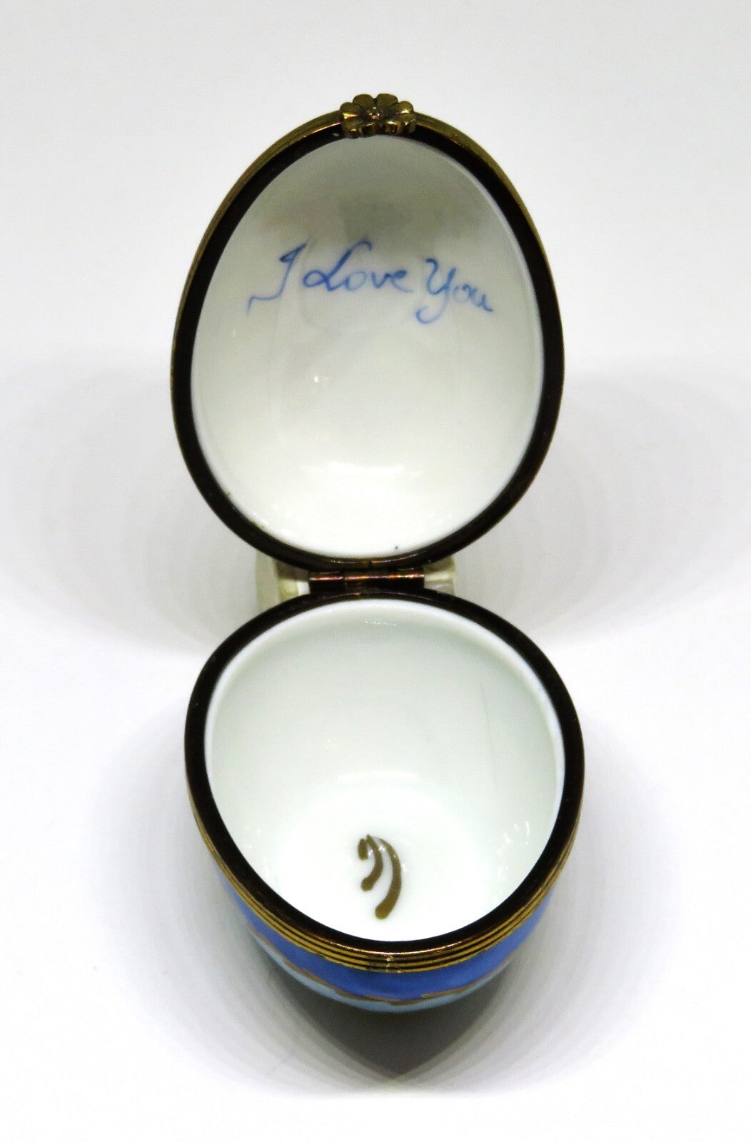 LIMOGES FRANCE BOX ~ VINTAGE HARLEQUIN EGG ~ DIAMOND PATTERN ~"I LOVE YOU"