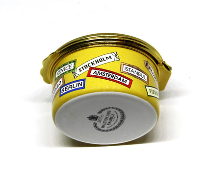 HALCYON DAYS ENAMEL BOX - "NICE TO GO TRAV'LING" - SINATRA SONG - WORLD CITIES