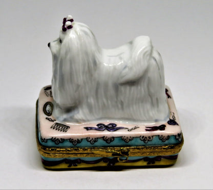 LIMOGES FRANCE BOX - ARTORIA - MALTESE DOG & GROOMING ACCESSORIES - PUPPY - LE