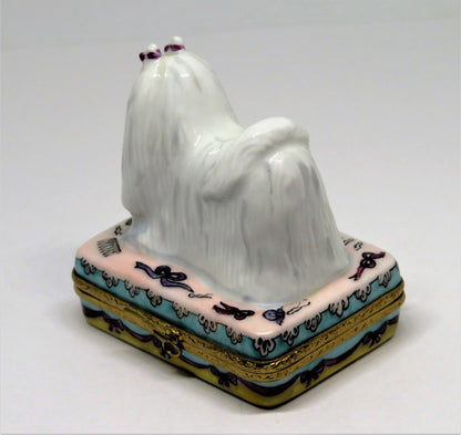 LIMOGES FRANCE BOX - ARTORIA - MALTESE DOG & GROOMING ACCESSORIES - PUPPY - LE