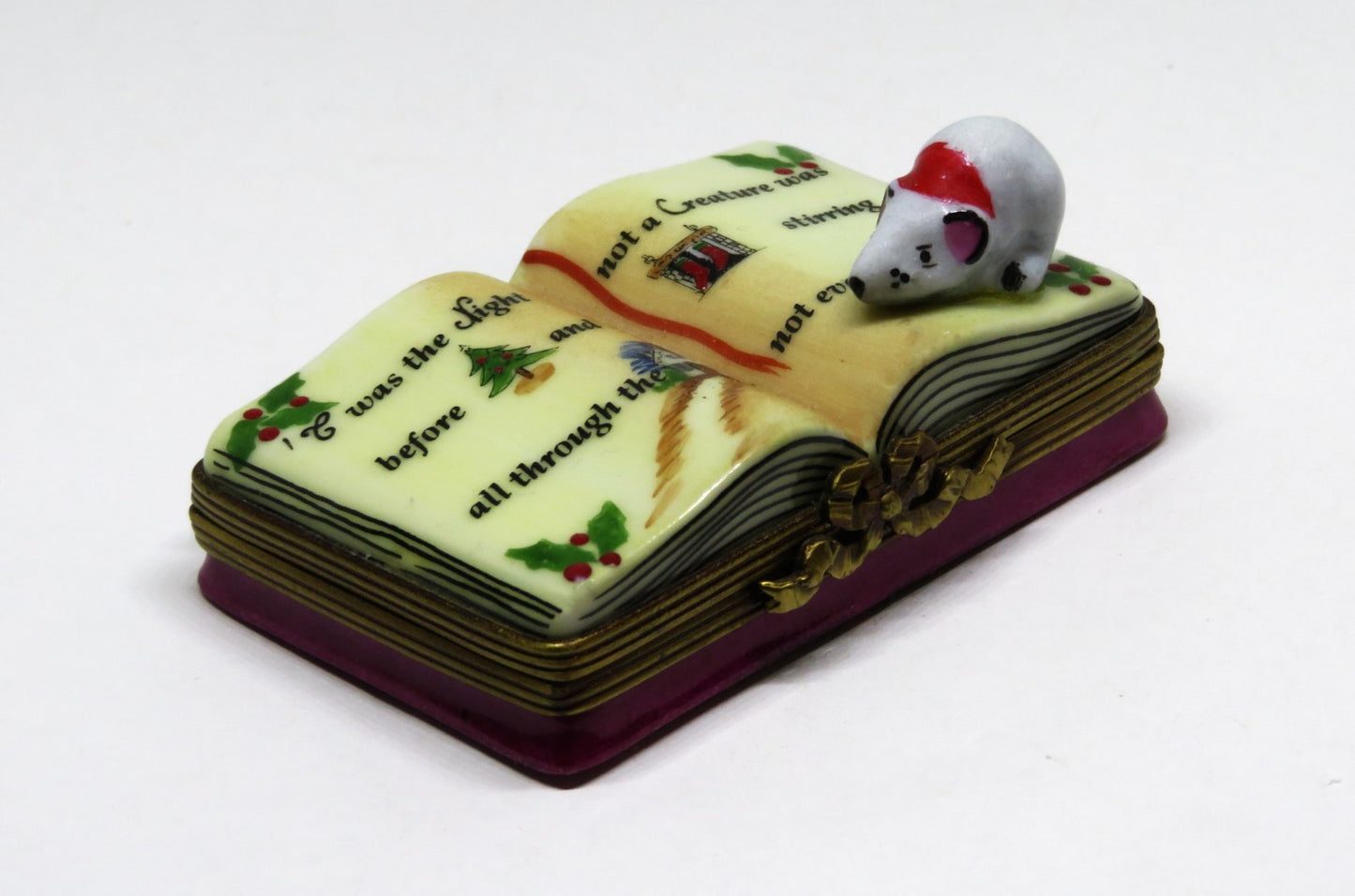 LIMOGES FRANCE BOX - ROCHARD - "TWAS THE NIGHT BEFORE CHRISTMAS" BOOK & 3D MOUSE