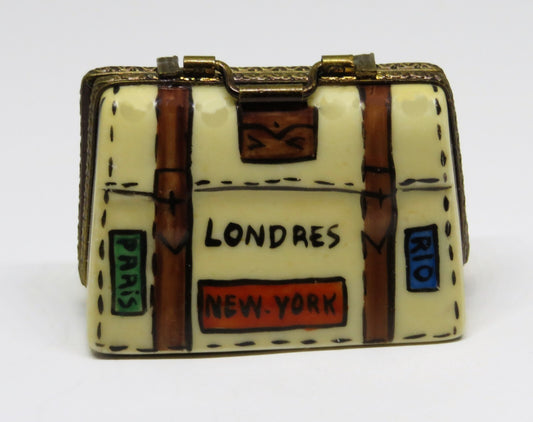 LIMOGES FRANCE BOX - BRIEFCASE & TRAVEL LABELS - PORTFOLIO - FOUNTAIN PEN INSIDE
