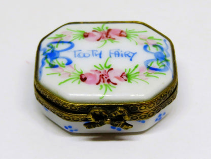 LIMOGES FRANCE BOX ~ BABY TEETH ~ TOOTH FAIRY FLORAL ~ FLOWERS ~ PEINT MAIN