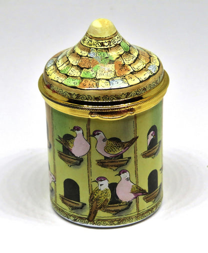 STAFFORDSHIRE ENGLISH ENAMEL BOX - DOVECOTE - BIRD HOUSE- PIGEONS - MIB