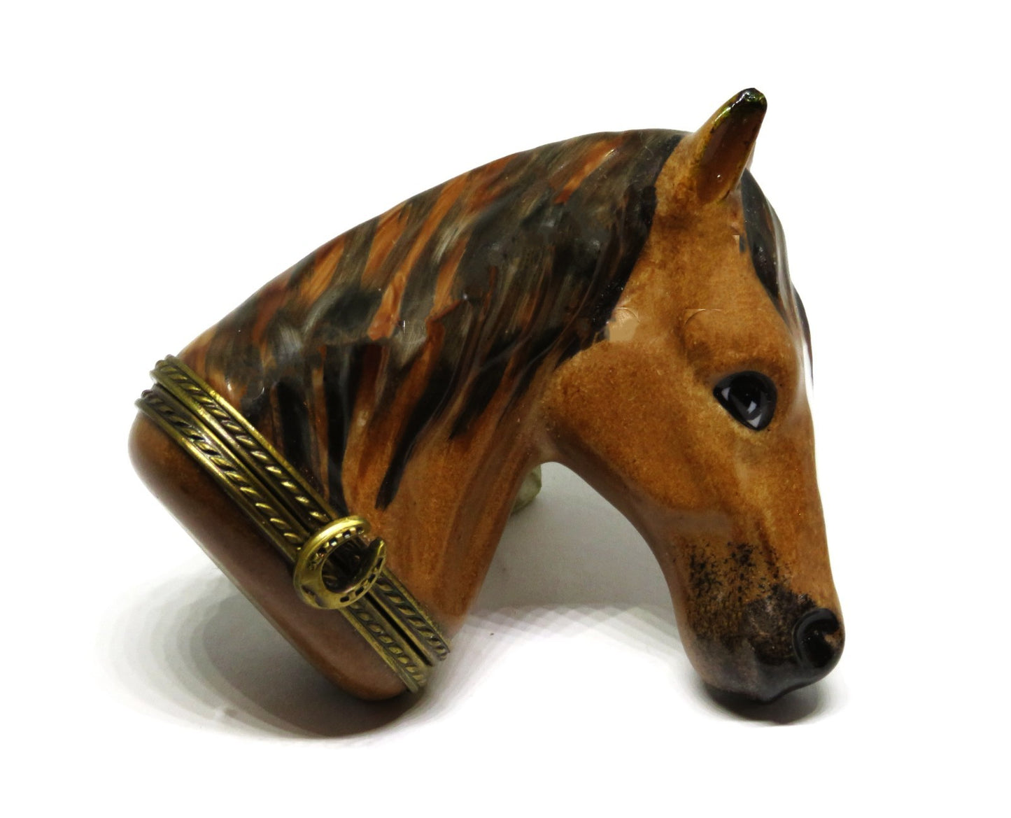 LIMOGES FRANCE BOX - CHAMART - HORSE'S HEAD BUST - EQUESTRIAN - HORSESHOE CLASP