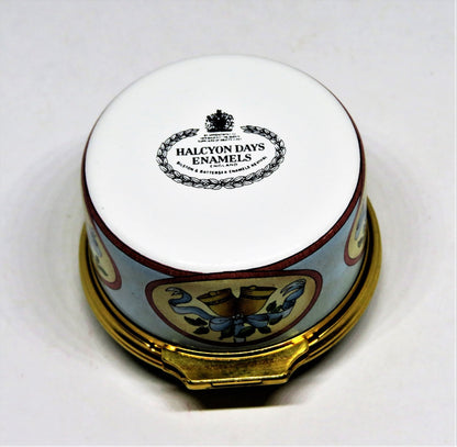 HALCYON DAYS ENAMEL BOX - "HAPPINESS ON YOUR WEDDING DAY" - ROSES & DOVES - MIB