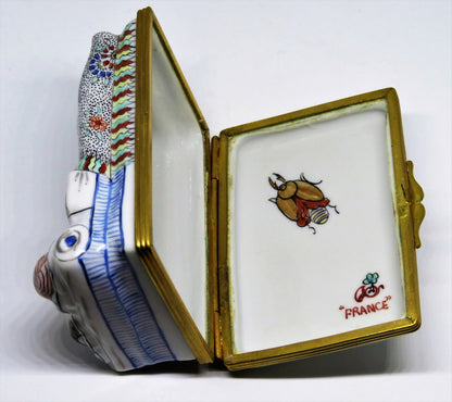 LIMOGES BOX - CHANTILLY - ANTIQUE COUPLE IN A FLORAL BED - FLOWERS & BEETLE