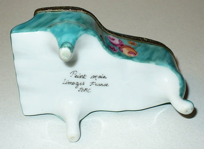 LIMOGES FRANCE BOX~ TEAL GRAND PIANO & FLOWERS ~ ROSES ~ SHEET MUSIC ~PEINT MAIN