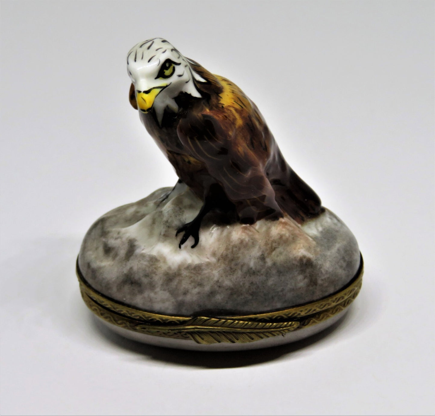 LIMOGES FRANCE BOX - PARRY-VIEILLE - AMERICAN BALD EAGLE - BIRDS - NEST INSIDE