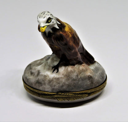 LIMOGES FRANCE BOX - PARRY-VIEILLE - AMERICAN BALD EAGLE - BIRDS - NEST INSIDE