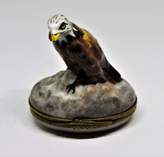 LIMOGES FRANCE BOX - PARRY-VIEILLE - AMERICAN BALD EAGLE - BIRDS - NEST INSIDE