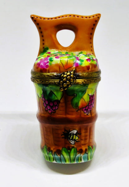 LIMOGES BOX - HARVEST GRAPE BASKET & BEE - REMOVABLE WINE BOTTLE - GUMP'S - RAP