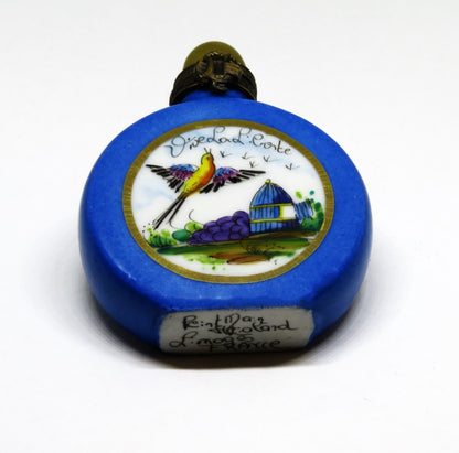 LIMOGES FRANCE BOX - VIALARD - BLUE PERFUME BOTTLE & BIRD - "VIVE LA LIBERTÉ"