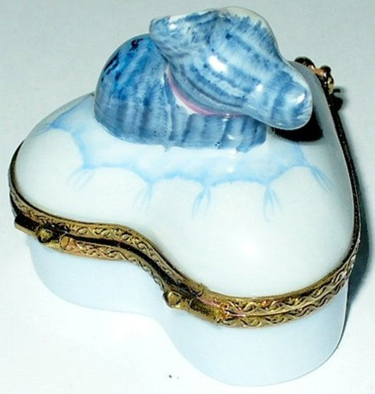 LIMOGES FRANCE BOX - ROCHARD - BLUE HEART & WHIMSICAL MOUSE - BABY TEETH - MICE