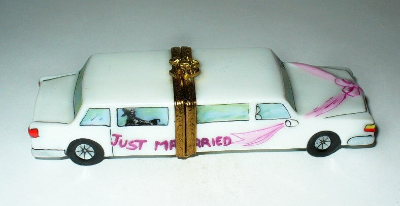 LIMOGES FRANCE BOX - ARTORIA - WEDDING LIMOUSINE - "JUST MARRIED" -BRIDE & GROOM