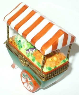 LIMOGES BOX ~ PARRY-VIEILLE ~ VEGETABLE STAND ~CART~ STRIPED AWNING ~ PEINT MAIN