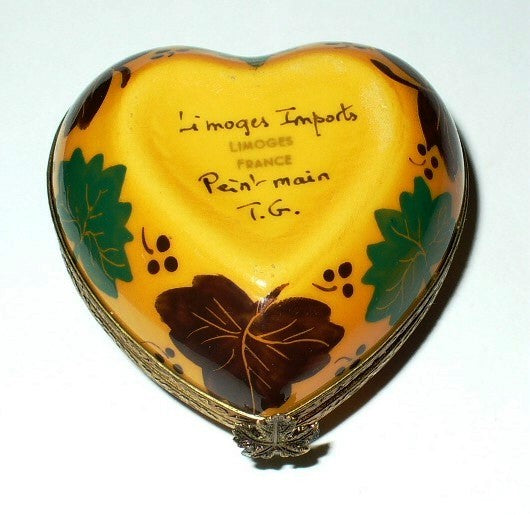 LIMOGES BOX - FLORAL HEART & LEAVES - FLOWER IN CRYSTAL INSIDE - ANNIVERSARY