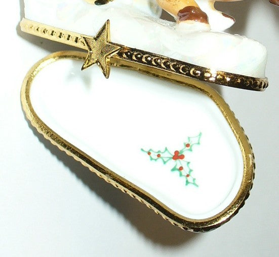 LIMOGES FRANCE BOX - CHRISTMAS - SANTA CLAUS TEDDY BEAR - SLEIGH & REINDEER - LE