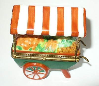 LIMOGES BOX ~ PARRY-VIEILLE ~ VEGETABLE STAND ~CART~ STRIPED AWNING ~ PEINT MAIN