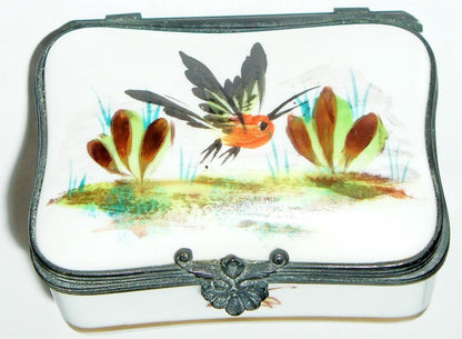 LIMOGES FRANCE BOX - ANTIQUE HUMMINGBIRD & FLOWERS - HUMMING BIRDS