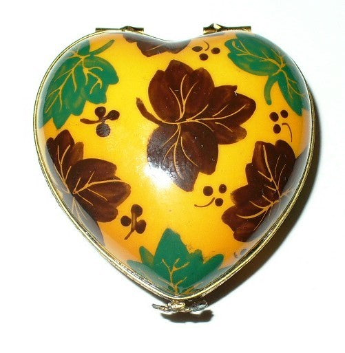 LIMOGES BOX - FLORAL HEART & LEAVES - FLOWER IN CRYSTAL INSIDE - ANNIVERSARY