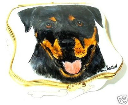 LIMOGES FRANCE BOX - ROTTWEILER DOG & BONES -SCOTLAND'S YARD STUDIO- LUCY ZAHRAN