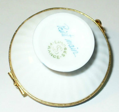 LIMOGES FRANCE BOX~  FRUIT BOWL & PEDESTAL ~APPLES & PEARS & BANANAS~ PEINT MAIN