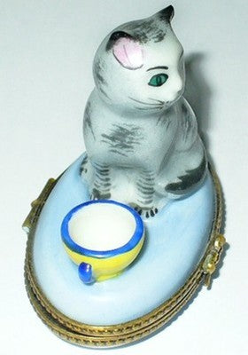 LIMOGES FRANCE BOX ~ CAT & CUP OF MILK & MOUSE ~ KITTEN ~ KITTY ~ DECOR MAIN