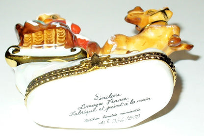 LIMOGES FRANCE BOX - CHRISTMAS - SANTA CLAUS TEDDY BEAR - SLEIGH & REINDEER - LE
