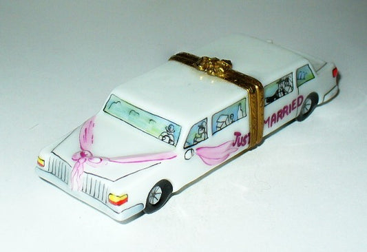 LIMOGES FRANCE BOX - ARTORIA - WEDDING LIMOUSINE - "JUST MARRIED" -BRIDE & GROOM
