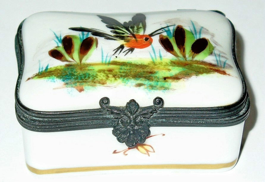 LIMOGES FRANCE BOX - ANTIQUE HUMMINGBIRD & FLOWERS - HUMMING BIRDS