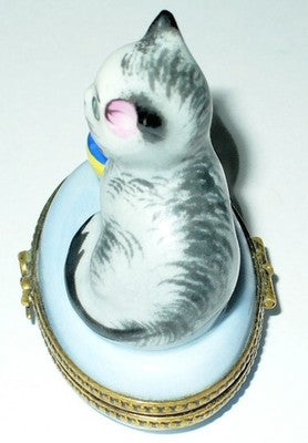 LIMOGES FRANCE BOX ~ CAT & CUP OF MILK & MOUSE ~ KITTEN ~ KITTY ~ DECOR MAIN